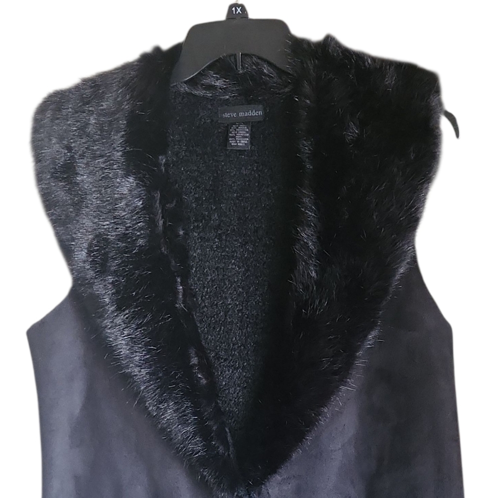 Steve Madden, Women's Faux Fur and suede 3/4 length Vest, Sz M - Picture 9 of 11